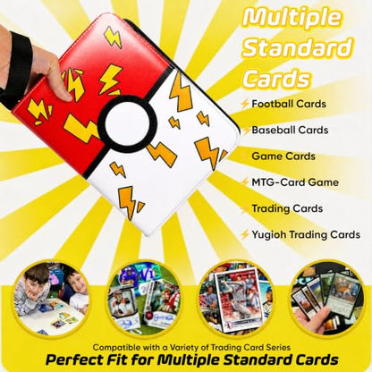 Holds 440 Cards, 4 Pocket Trading Card Binder with 55 Removable Sleeves, Zipper PU Leather 3-Ring Card Holder Album for TCG, MTG, Game and Sports Cards, Gift for Collectors, Red