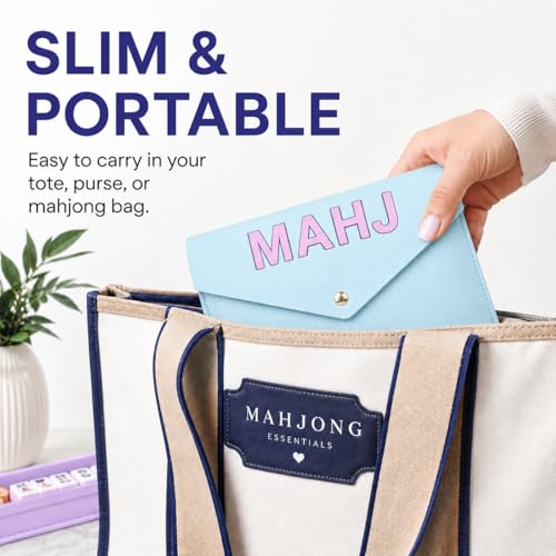 Leather Mahjong Card Clutch Pouch, 8 x 6 Inches Protective Case for American Mahjong Strategy Cards, Secure Magnetic Closure Accessories Holder, Elegant Game Night Gift (Sky Blue) - color: Sky Blue