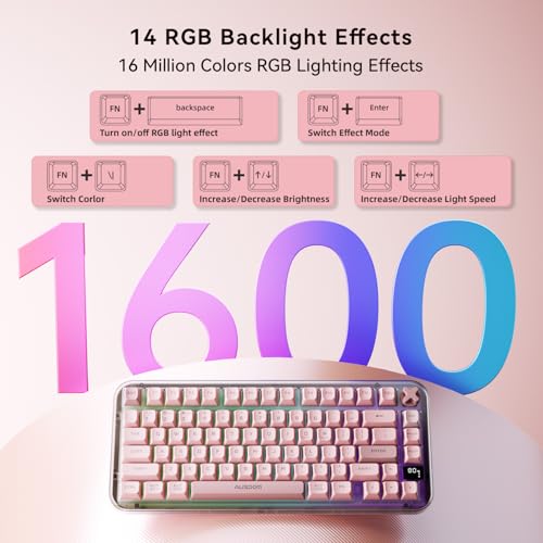 AUSDOM K75pro Wireless Gaming Creamy Keyboard, Tri-Mode BT/2.4G/USB-C Computer Keyboard, RGB Backlit Media Knob Creamy Keyboard, Pink - color: Pink