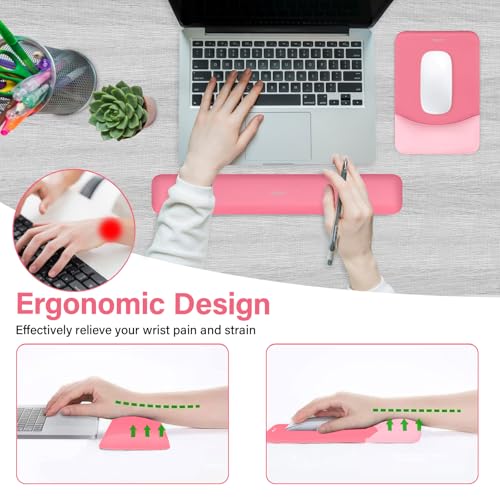 MOSISO Wrist Rest Support Mouse Pad & Keyboard Set, Melon Pink | Rectangular Ergonomic Mousepad, Non-Slip Base, Home/Office Pain Relief & Easy Typing, Neoprene Cloth & Raised Silicone Lining - color: Melon Pink