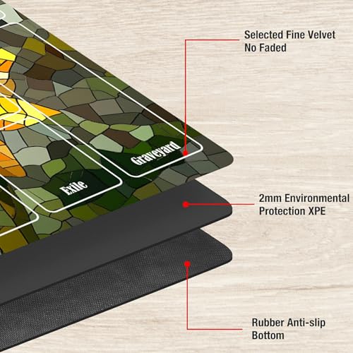 MTG Playmat with Zones, TCG Card Game Play Mat with Stitched Edges, Non-Slip Rubber Base Gaming Desk Mat, Smooth Surface 24 x 14 Inch, Mosaic Sunflowers - color: Mosaic Sunflowers, size: Zone 1