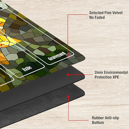 MTG Playmat with Zones, TCG Card Game Play Mat with Stitched Edges, Non-Slip Rubber Base Gaming Desk Mat, Smooth Surface 24 x 14 Inch, Mosaic Sunflowers - color: Mosaic Sunflowers, size: Zone 1