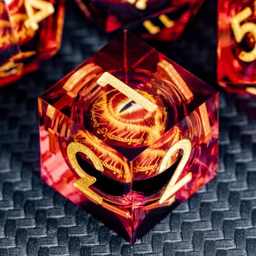 ARUOHHA DND Resin Dice Gazes Eye Dice Liquid Core Flaming RPG Sharp Edged Dice Set with Gift Box, Polyhedral D and D Dice Set Compatible with Dungeons Dragons Role Playing Game D20 D12 D10 D8 D6 - color: Sl02-red