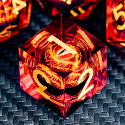 ARUOHHA DND Resin Dice Gazes Eye Dice Liquid Core Flaming RPG Sharp Edged Dice Set with Gift Box, Polyhedral D and D Dice Set Compatible with Dungeons Dragons Role Playing Game D20 D12 D10 D8 D6 - color: Sl02-red