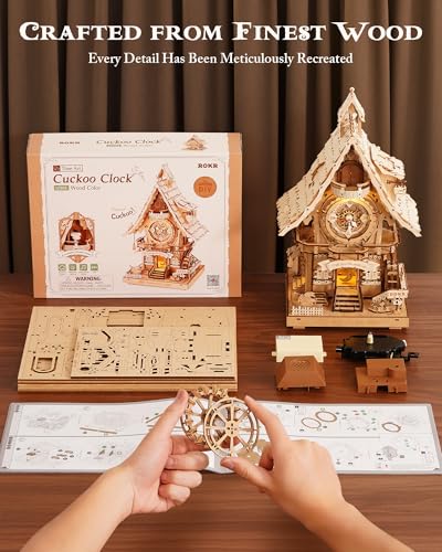 ROKR 3D Wooden Puzzles for Adults,Wooden Cuckoo Clock Model kit,435 Piece 3D Puzzles,Ideal Gift for Adults and Teens