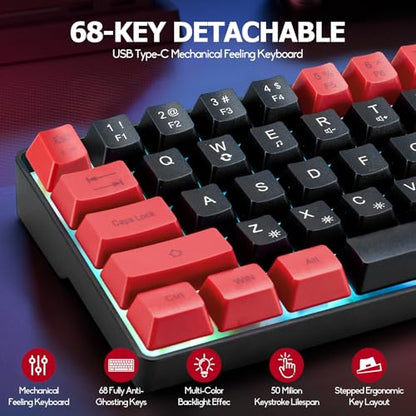 Guiheng Wired 60% Gaming Keyboard and Mouse Combo, Ultra-Compact 61 Keys RGB Backlit Mini Keyboard, Lightweight 3200 DPI Optical, Wired Gaming Set for Windows,PC, MAC PS5 Xbox Gamer(Black and Red) - color: Black and Red combo