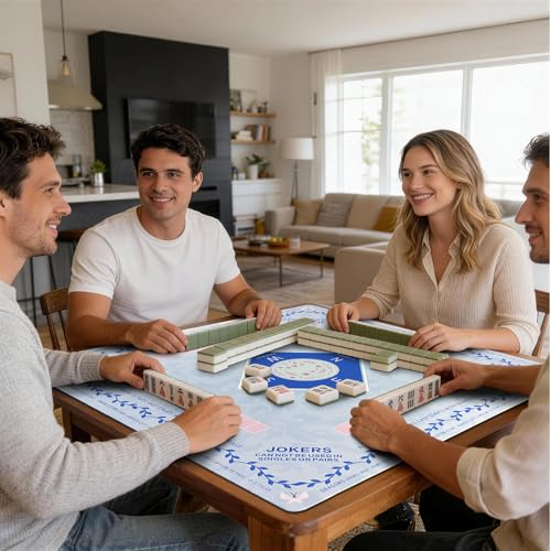 Mahjong Mat 31.5 * 31.5 Inch Non-Slip Noise Reduction, American Mahjong Mat for Table with Bag, Waterproof Surface Mah Jongg Mats for Poker, Card, Dominoes, Board & Tile Games - color: Light Blue