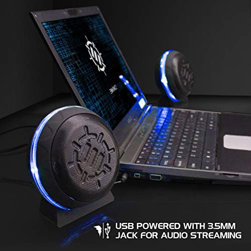 ENHANCE SL2 USB Classroom Speakers — 2.0 Stereo Sound System, 3.5mm Input, in-Line Volume Control, Compact for Desks, Laptops & Chromebooks — Perfect for School Labs & Classrooms (Blue LEDs) - color: Blue