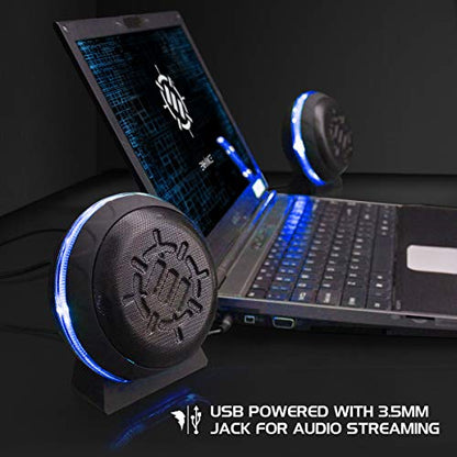 ENHANCE SL2 USB Classroom Speakers — 2.0 Stereo Sound System, 3.5mm Input, in-Line Volume Control, Compact for Desks, Laptops & Chromebooks — Perfect for School Labs & Classrooms (Blue LEDs) - color: Blue