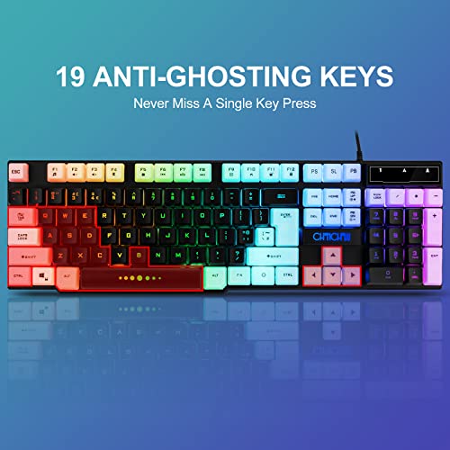 CHONCHOW Gaming Keyboard and Mouse Combo, USB Wired Rainbow Backlit