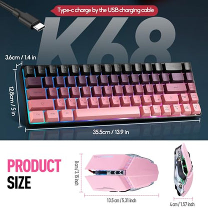 Guiheng Wired 60% Gaming Keyboard and Mouse Combo, Ultra-Compact 61 Keys RGB Backlit Mini Keyboard, Lightweight 3200 DPI Optical, Wired Gaming Set for Windows,PC, MAC PS5 Xbox Gamer(BlackBerry Pink) - color: Blackberry Pink combo