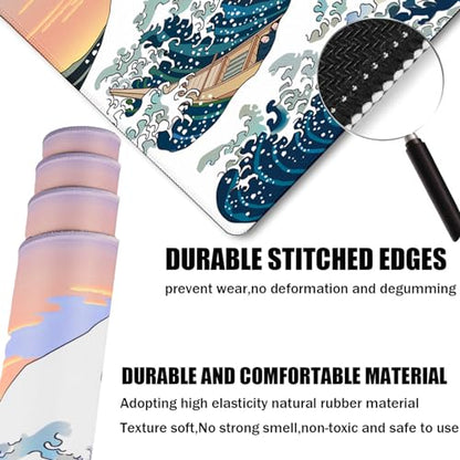 Japanese Large Gaming Mouse Pad with Extended Stitched Edges, (31.5X15.7In) Durable Non-Slip Natural Rubber Base, Waterproof Computer Pad for Esports Pros/Gamer/Office/Home, Sunset Sea - color: Sunset Sea