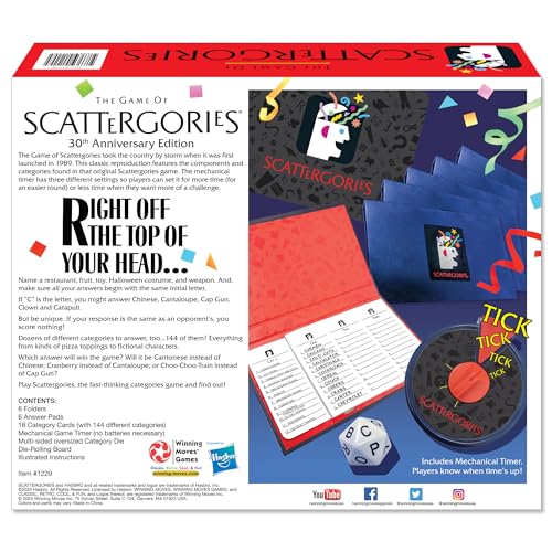 Winning Moves Scattergories 30th Anniversary Edition | Includes Classic Mechanical Timer and Classic Categories, 2 to 6 Players, Ages 12+