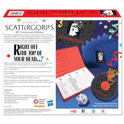 Winning Moves Scattergories 30th Anniversary Edition | Includes Classic Mechanical Timer and Classic Categories, 2 to 6 Players, Ages 12+