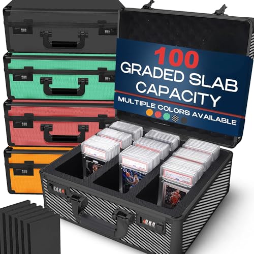VALUN CARBON FIBER 100+ Slab Graded Card Storage Box (3 ROWS); Durable Sports, PSA Card Storage Box - Organizer Slab for Your Collection - For Baseball, Football, TCG, MTG Cards - Top Loader Design - color: Carbon Fiber, size: 100 Slabs
