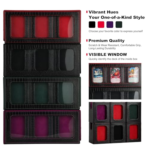 9IN1 MTG Deck Box with Handle, Fits 1000 Trading Cards or 8 Commander Decks, Premium Black Red Leather TCG Storage Case with 8 Removable Trays and 10 Dividers, Compatible with Magic, Yu-Gi-Oh! - color: Black Red