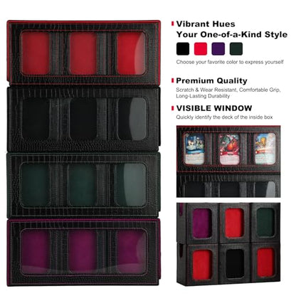 9IN1 MTG Deck Box with Handle, Fits 1000 Trading Cards or 8 Commander Decks, Premium Black Red Leather TCG Storage Case with 8 Removable Trays and 10 Dividers, Compatible with Magic, Yu-Gi-Oh! - color: Black Red