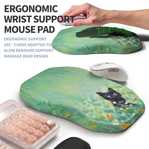 2-in-1 Ergonomic Set, Wave Keyboard Wrist Rest and Massage Slope Mouse Pad Wrist Support, Rebound Memory Foam for Relieve Carpal Tunnel Syndrome and Wrist Pain (Oil Painting Cats) - color: Oil Painting Cats