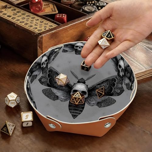 2Pcs PU Dice Holder Folding for RPG DND Table Games, Dice Trays Storage Box Portable Folding Rolling Dice Tray, Moth and Skull Grey - color: Multi 11