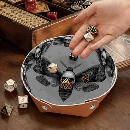 2Pcs PU Dice Holder Folding for RPG DND Table Games, Dice Trays Storage Box Portable Folding Rolling Dice Tray, Moth and Skull Grey - color: Multi 11