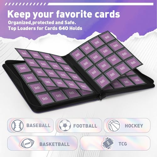 16 Pocket Toploader Binder,Holds 640 TopLoaders (16 Purple) | ﻿ Top Loader Binder for 3" x 4"Rigid Cards,Sleeves Card Collection Binder,20 Double Sided Pages with Trading & Sports Holder - color: 16Purple