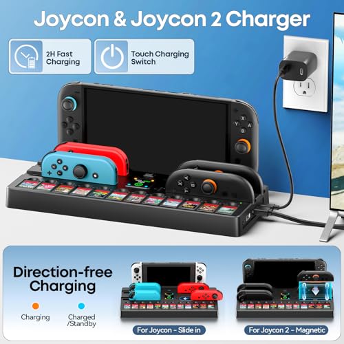 [Switch 2/1/OLED Compatible] Switch 2 Docking Station with Charging Dock, TV Base Dock Replacement Support 4k@120HZ HDMI Output, Seitch 2 Accessories Store 12 Game Cards, Game Boy Advance Games - size: M-Black-Switch 1/2