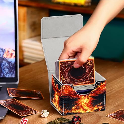 PU Leather Deck Box for MTG Commander Cards, Fits 100+ Double Sleeved Cards, Secure Magnetic Trading Card Storage Case for TCG CCG,Fire Phoenix Rebirth - color: Fire Phoenix Rebirth