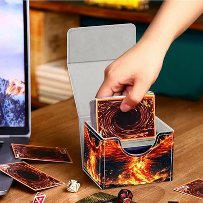 PU Leather Deck Box for MTG Commander Cards, Fits 100+ Double Sleeved Cards, Secure Magnetic Trading Card Storage Case for TCG CCG,Fire Phoenix Rebirth - color: Fire Phoenix Rebirth