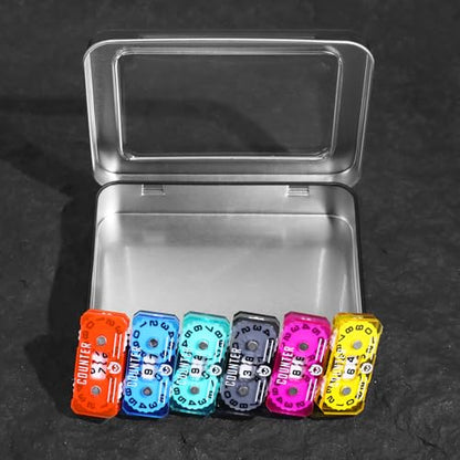 6PCS Life Counter with Metal Box, Health Tracker Life Counters Double Dials for Magic Card Games Accessories, Compatible with RPG D&D CCG TCG Tabletop Board Games - color: B Color Matching-6pcs