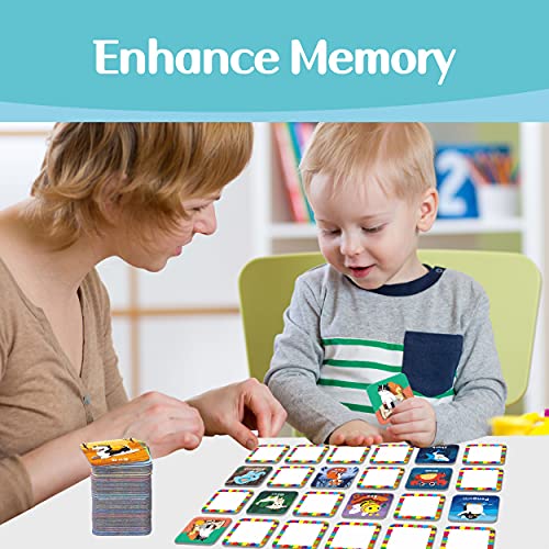 Hebayy 36 Pair Animal Matching Memory Game Flash Cards for Toddlers, Preschool, Kindergarten and Home. Erasable, Fun & Fast, Travel Friendly, Skill Building. Size 2” x 2”(5 x 5 cm) - style: Cartoon Animals 2