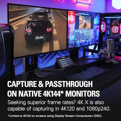 Elgato 4K X Capture Card, HDMI 2.1, 4K144 Ultra-Low Latency | VRR passthrough, HDR10, Up to 1080p240 capture, USB 3.2 Gen 2, Works with OBS and more, For PS5, Xbox, Switch, PC, Mac - style: 4K X
