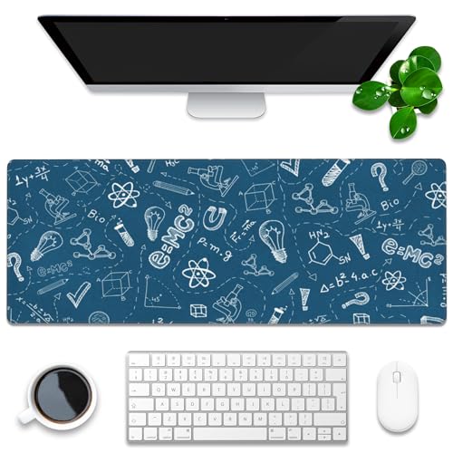 Desk Mat, Blue School Science Formula Extended Gaming Mouse Pad Large, 31.5"x11.8" Big Mouse Pad with Non-Slip Base and Stitched Edge, Long Computer Keyboard Mouse Mat for Home Office Work - color: Scientific Formula Symbol, size: 31.5"x11.8"