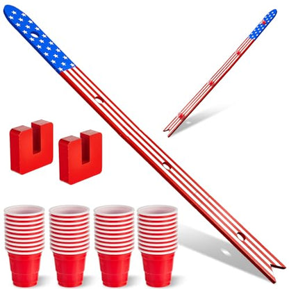 5 Ft Shot Board 4 Person Drinking Shot Ski Retro Rustic Wood Shots Ski Drinking Board with 50 Shots Plastic Glasses 2 Bases for Skis 4th of July Vacation Family Gathering Game Night Gift(Star&Stripe) - color: Colorful
