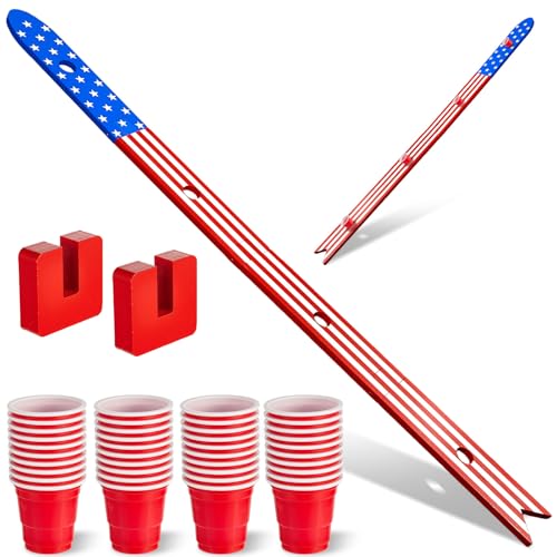 5 Ft Shot Board 4 Person Drinking Shot Ski Retro Rustic Wood Shots Ski Drinking Board with 50 Shots Plastic Glasses 2 Bases for Skis 4th of July Vacation Family Gathering Game Night Gift(Star&Stripe) - color: Colorful