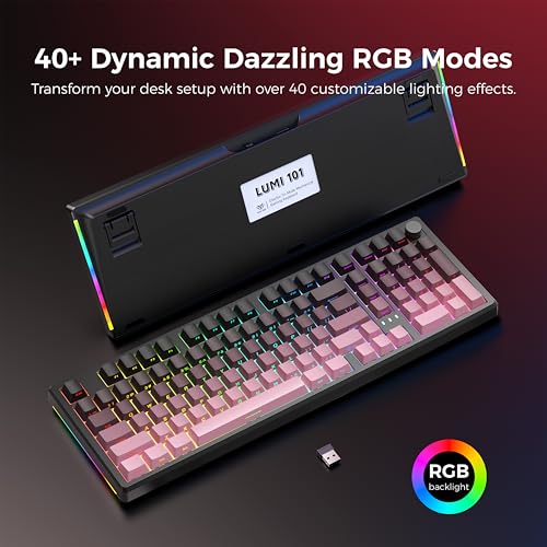 LUMI101 Wireless Mechanical Keyboard,Full-size keyboard with numeric keypad，Tri-Mode BT5.0/2.4GHz/USB-C Hot Swappable Custom Keyboard,RGB Backlit Computer Gaming Keyboards for PC/Tablet/PS/Xbox(Pink) - color: Pink