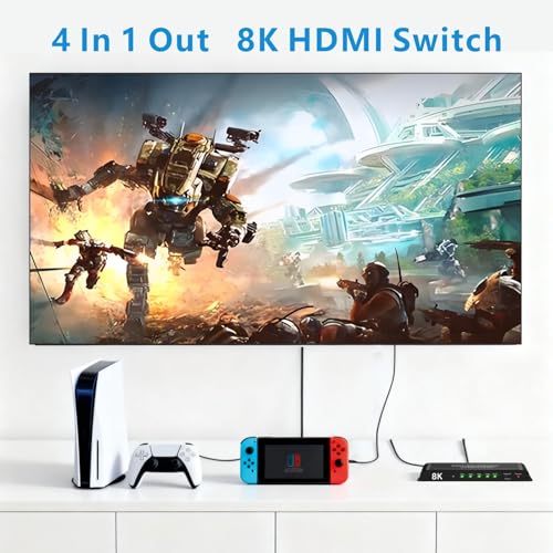 8K HDMI Switch 4 in 1 Out 4K@120Hz HDMI Switcher Support HDR10+, Dolby Vision, Dolby Atmos, VRR, ALLM, CEC