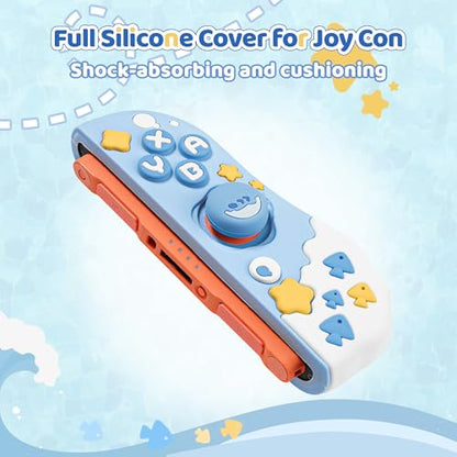 GeekShare Protective Case Compatible with Joy Con of Switch 2 Controllers,Silicone Switch Controller Skin, Anti-Slip Protective Case for Switch 2 (2025) with 2 Thumb Grips - Shark Party