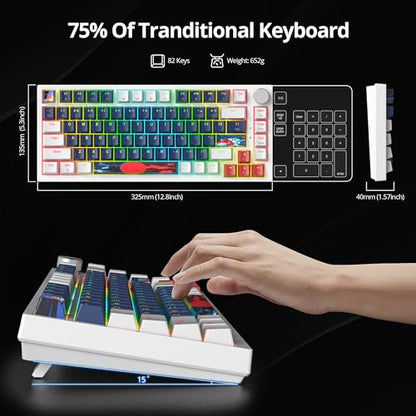 Guffercty kred 75% Percent Blue Wired Keyboard Gasket Mount, Hot-swappable RGB Mechanical Gaming Keyboard Programmable with Knob for Mac/Win (82 Blue Earth) - color: 82 Blue Earth