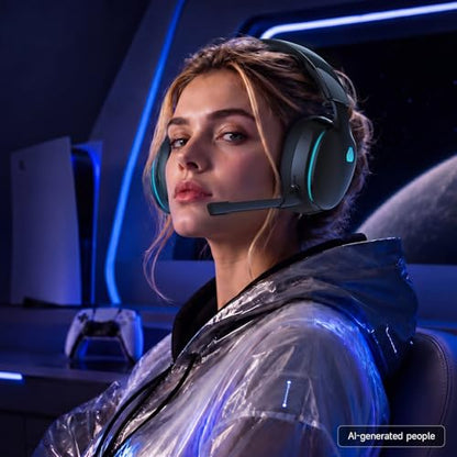 AOC 2.4GHz Wireless Gaming Headset for PS5, PS4, PC, Switch, 45Hr, Black | Bluetooth 6.0 Gaming Headphones with Noise Canceling Mic, 7.1 Virtual Surround, Great for Fortnite & Call of Duty/FPS Gamers - color: Black