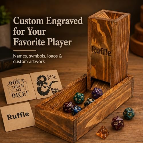 Personalized DND Gift – Custom Wooden Dice Tower with Tray, Engraved RPG Dice Roller, Dungeon Master Gift, Unique Gift for DND Player, Tabletop Gaming Accessory