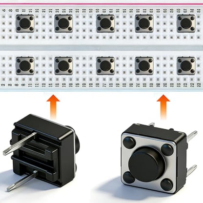 TWTADE 100Pcs Micro Momentary Tactile Push Button Switch 6x6x5mm 2 Pin Tact Switch Assortment Kit - color: Black-2 Pin 6x6x5mm