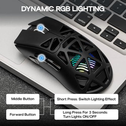 MechLands Aula SC620 Gaming Mouse, 2.4G/USB-C/BT Wireless Mouse with 400mAh Battery, Adjustable 12,000 DPI & 1000 Polling Rate, PAW3311 Sensor, RGB Lighting, Programmable Buttons, for Win/Mac (Black) - color: Black
