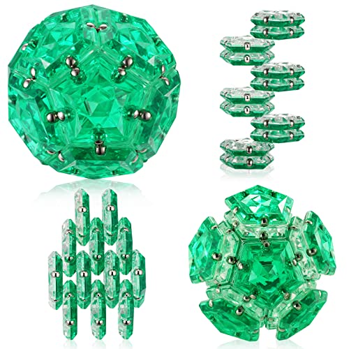 Magnetic Fidget Sphere - Pentagons Magnets Balls - 12 Piece Set - Crystal Green - Magnet Fidgets Toy - Creativity Beyond Imagination, Inspirational, Recreational, Desk Toys for Adults - color: Crystal Green