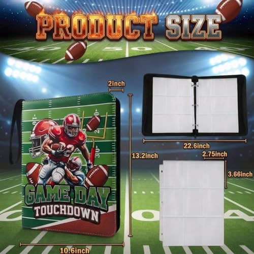 Trading Card Binder 9 Pocket, Football Card Binder Holds 900 Cards with 50 Removable Sleeves, Waterproof PU Leather with Zipper Card Collector Album Book Compatible with TCG Cards - color: Football