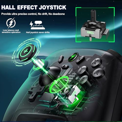 AXYBCOOL Wireless Bluetooth Switch Controller with Charger Station for Nintendo Switch/Lite/OLED/Switch 2 Pro Controller with Charging Dock, Hall Effect Joyticks Switch Remote for iOS/Android/ with Lighting/Turbo/Wakeup