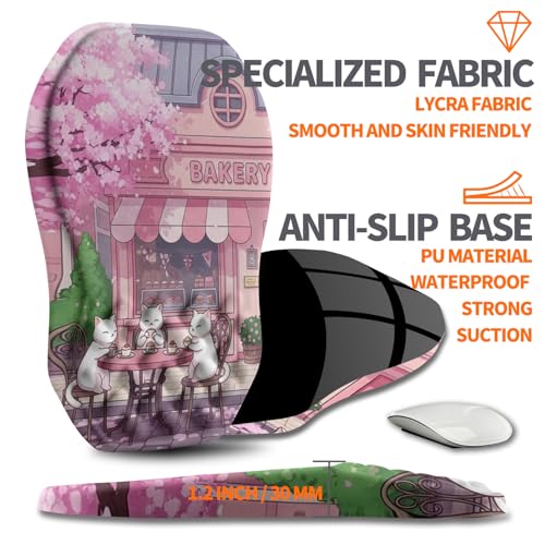 Ergonomic Slope Mouse Pad Wrist Support, Wrist Rest Mousepad for Carpal Tunnel Pain Relief with Massage Bulge and Slow Rebound Memory Foam (12x8 inch, Cat Bakery) - color: Am038-cat Bakery
