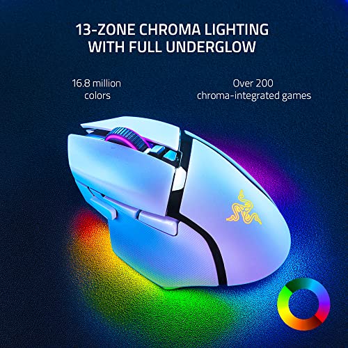 Razer Basilisk V3 Pro Customizable Wireless Gaming Mouse: Fast Optical Switches Gen-3 - HyperScroll Tilt Wheel - Chroma RGB - 11 Programmable Buttons - Focus Pro 30K Optical Sensor - White - color: White