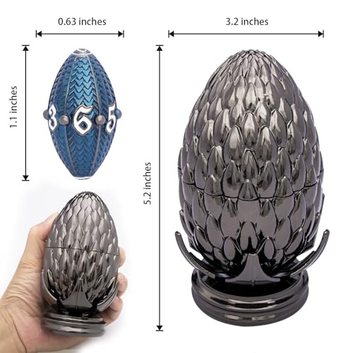 ARUOHHA DND Metal Dice Black Blue Dragons Egg Dice with Rotating Dragon Egg Shell, Compatible with D&D RPG Role Playing Game, Dungeons Polyhedral D and D Dice Set D20 D12 D10 D8 D6 D4 - color: Black Blue