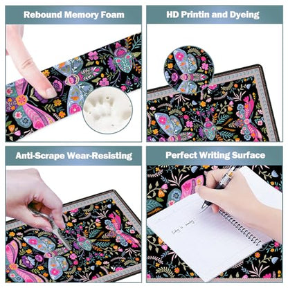 ARTSO Black Desk Mat Set, Extended Gaming Mouse Pad with Wrist Rest Support +Keyboard Wrist Rest +Coaster, Large Cute Butterfly Mousepad, Colorful Butterfly - color: Colorful Butterfly