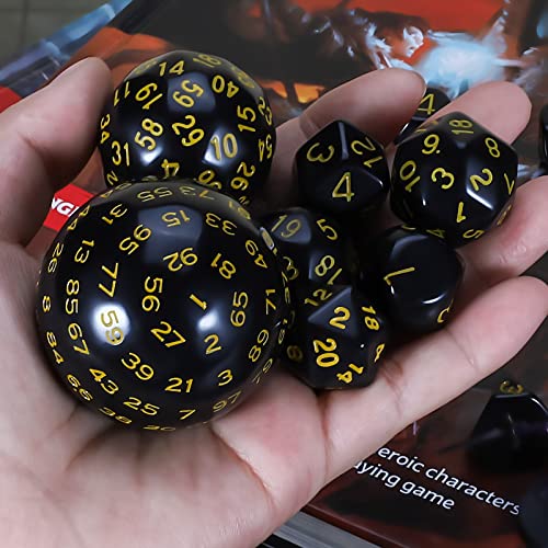 CiaraQ DND Polyhedral Dice Set (15pcs) D4-D100 Game Dice with Dice Bag | Acrylic Role Playing Dice for Dungeons and Dragons MTG Table Games (Black & Yellow) - color: Black & Yellow